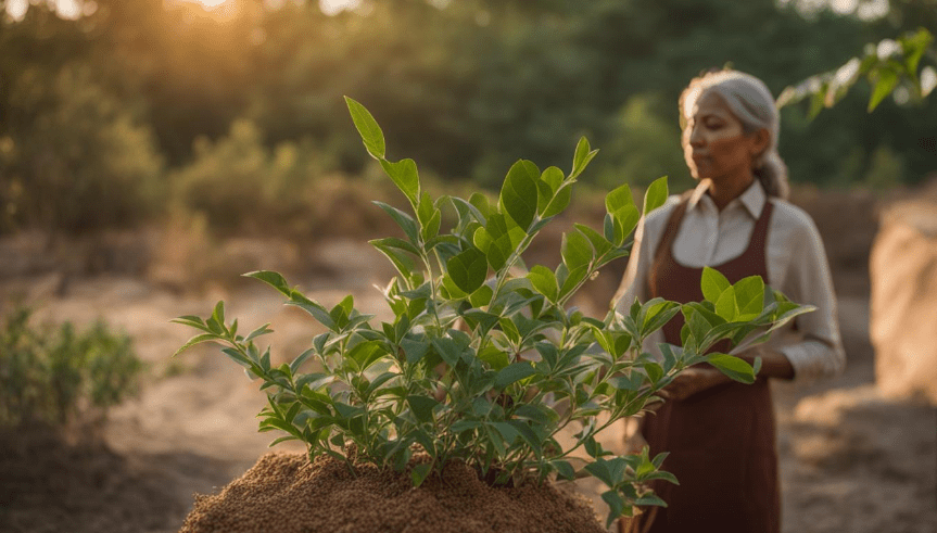 Woman in garden growing ashwagandha