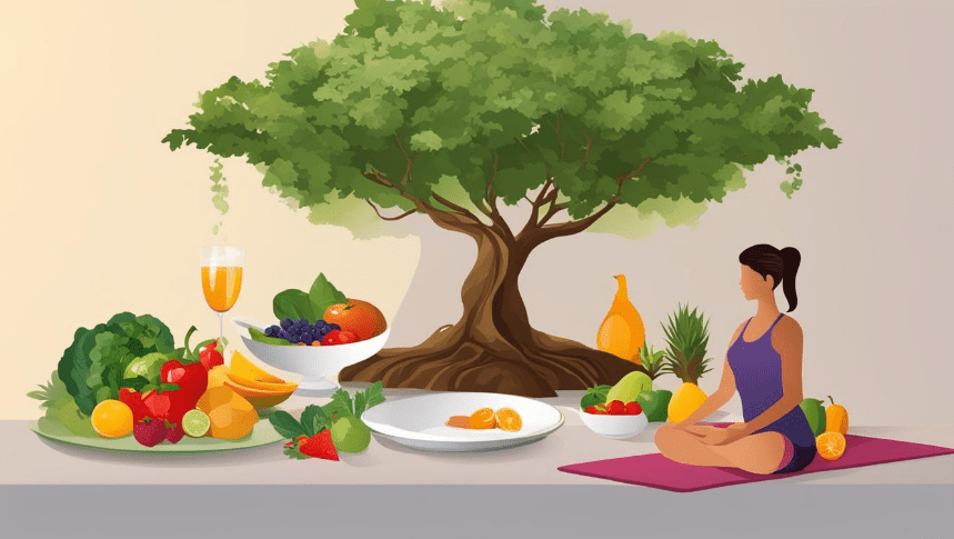 A serene image of a person engaging in yoga or meditation to reduce stress, with a light background color to represent calmness