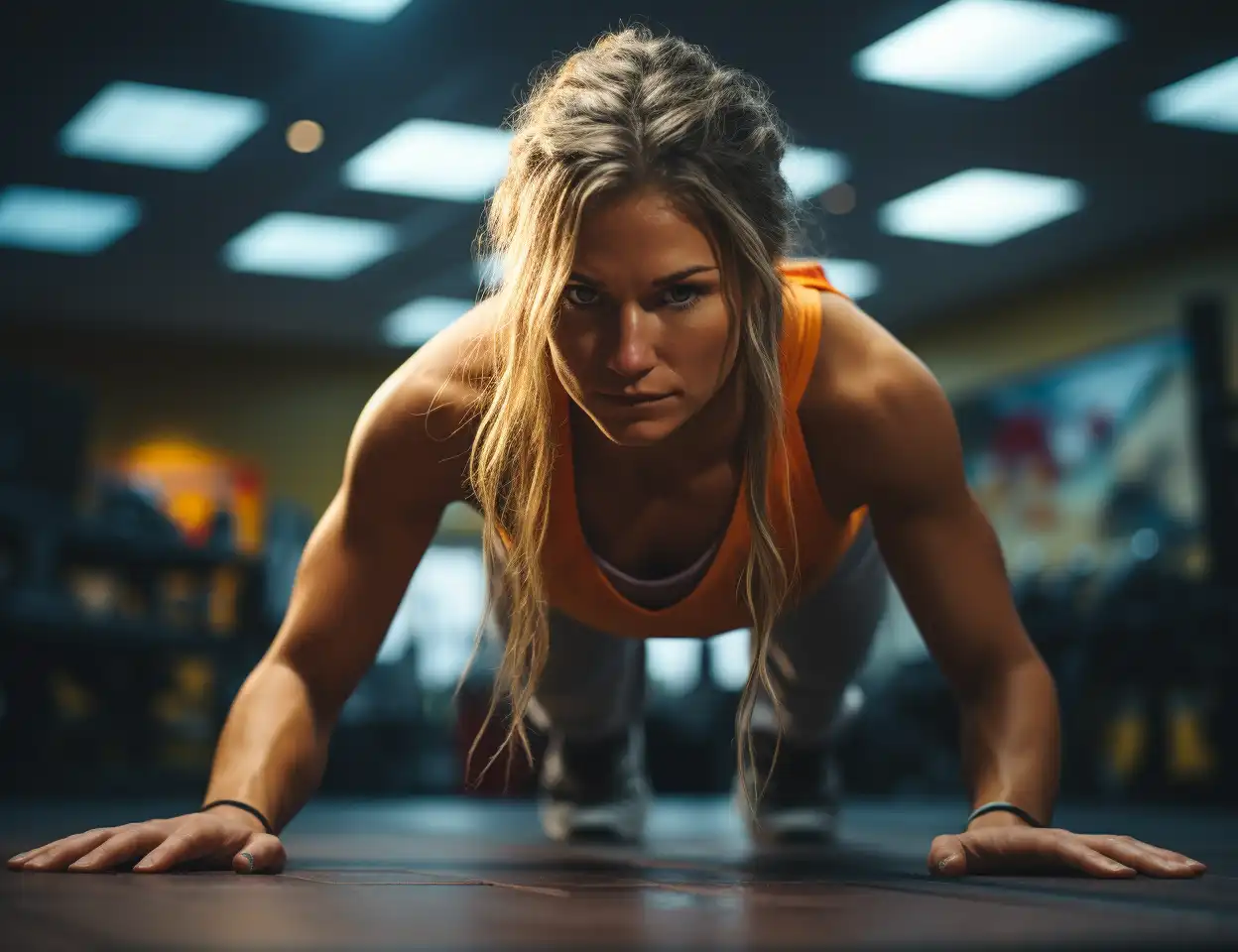 Woman doing pushups at the gym